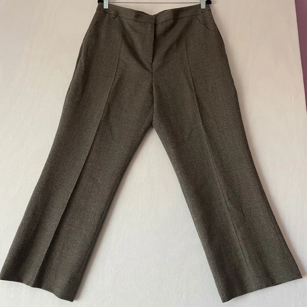Zenobia Brown Herringbone Wool Straight‎ Leg Trousers Dress Pants Sz 16